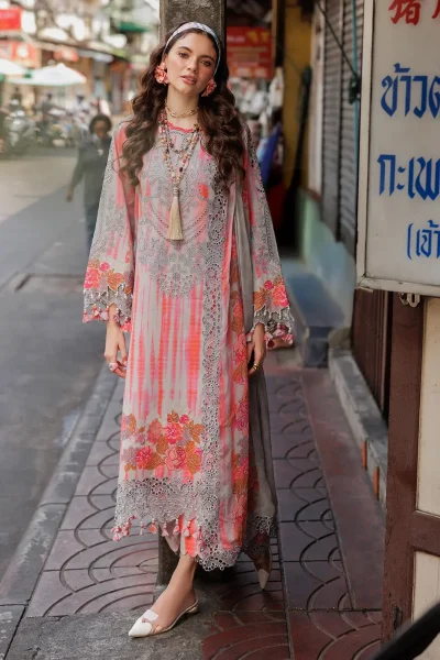 3-PC Embroidered Lawn CRB5-18 | Suit with Chiffon Dupatta & Cotton Trouser