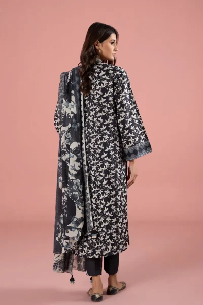 Back design of black printed lawn shirt from Sapphire Day to Day 3-piece suit