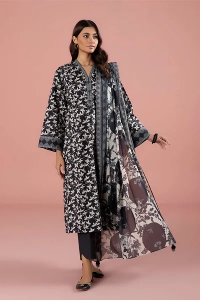 Day to Day Lawn | Black 3-Piece Printed Lawn Suit with Voile Dupatta
